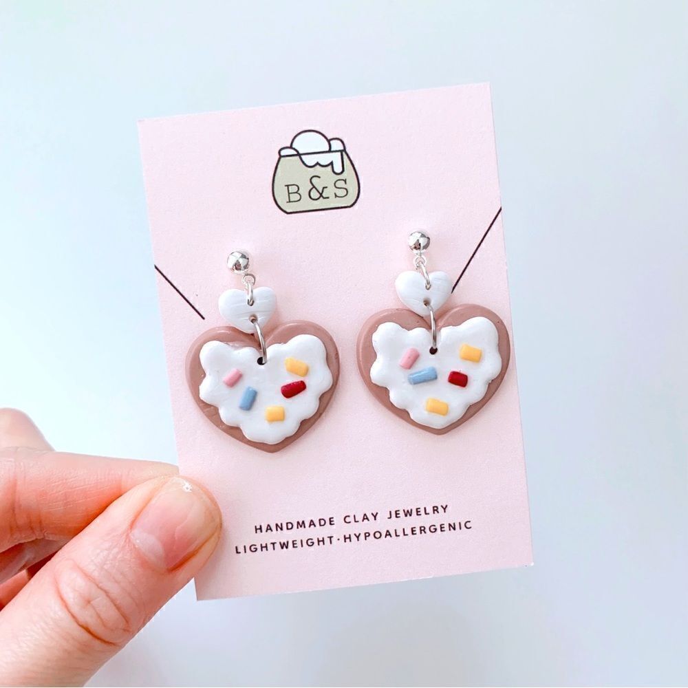 Icing Cookies Heart Shaped Clay EarringโDangles S925 SilverโPosts